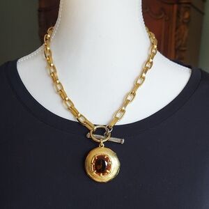 Gold Chain Necklace with Amber Pendant